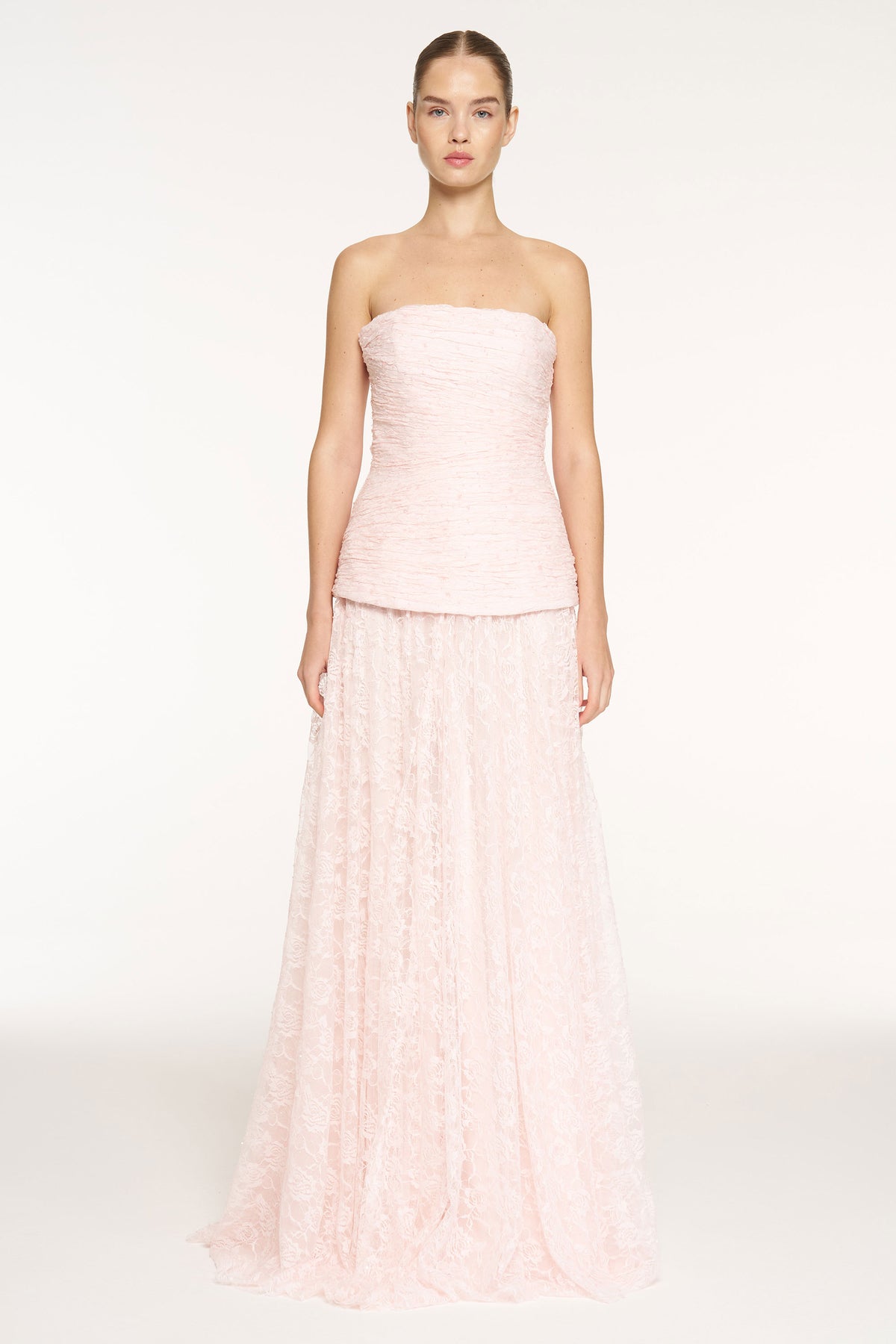 Strapless Sequin Embellished Slit Evening Dress