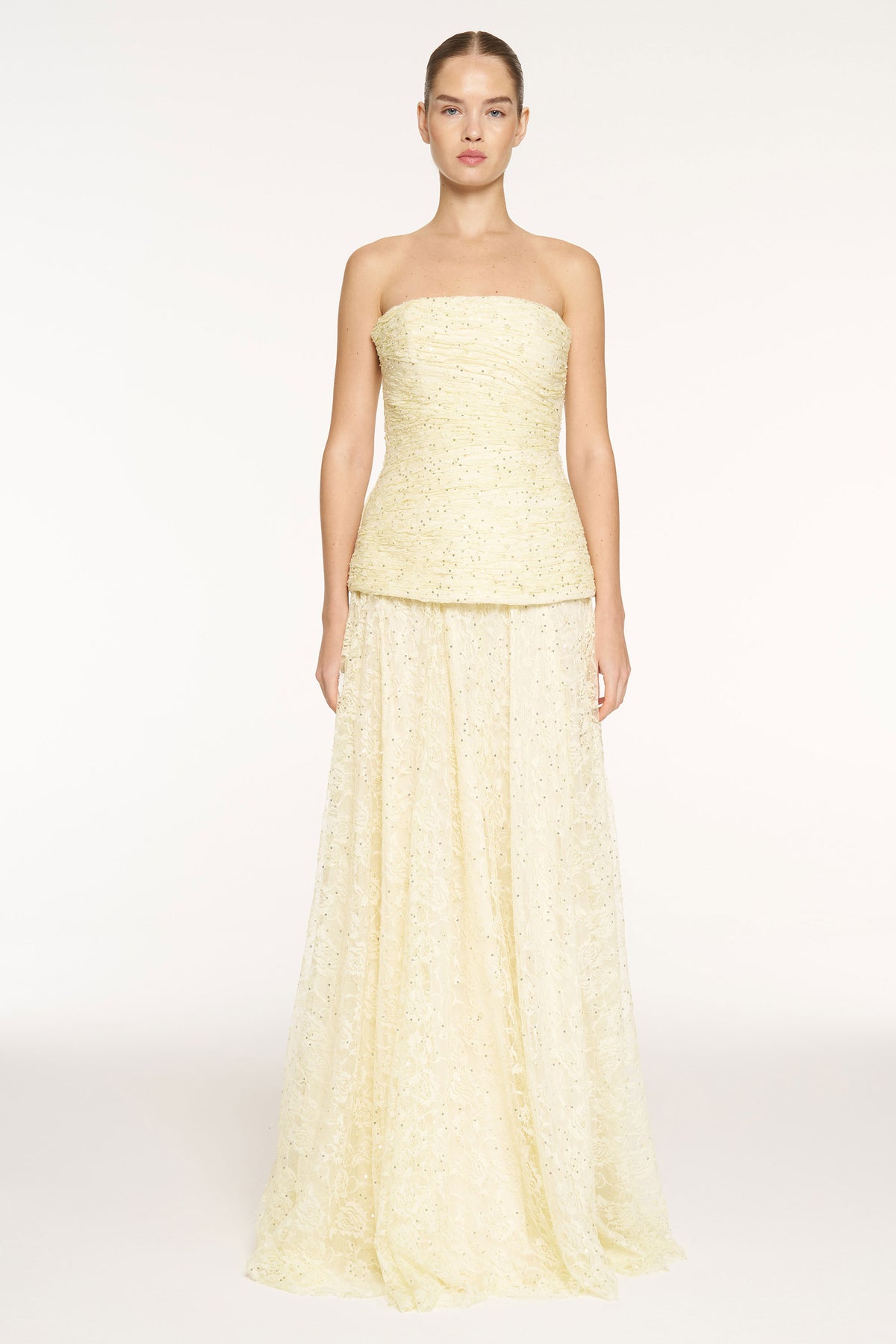 Strapless Sequin Embellished Slit Evening Dress
