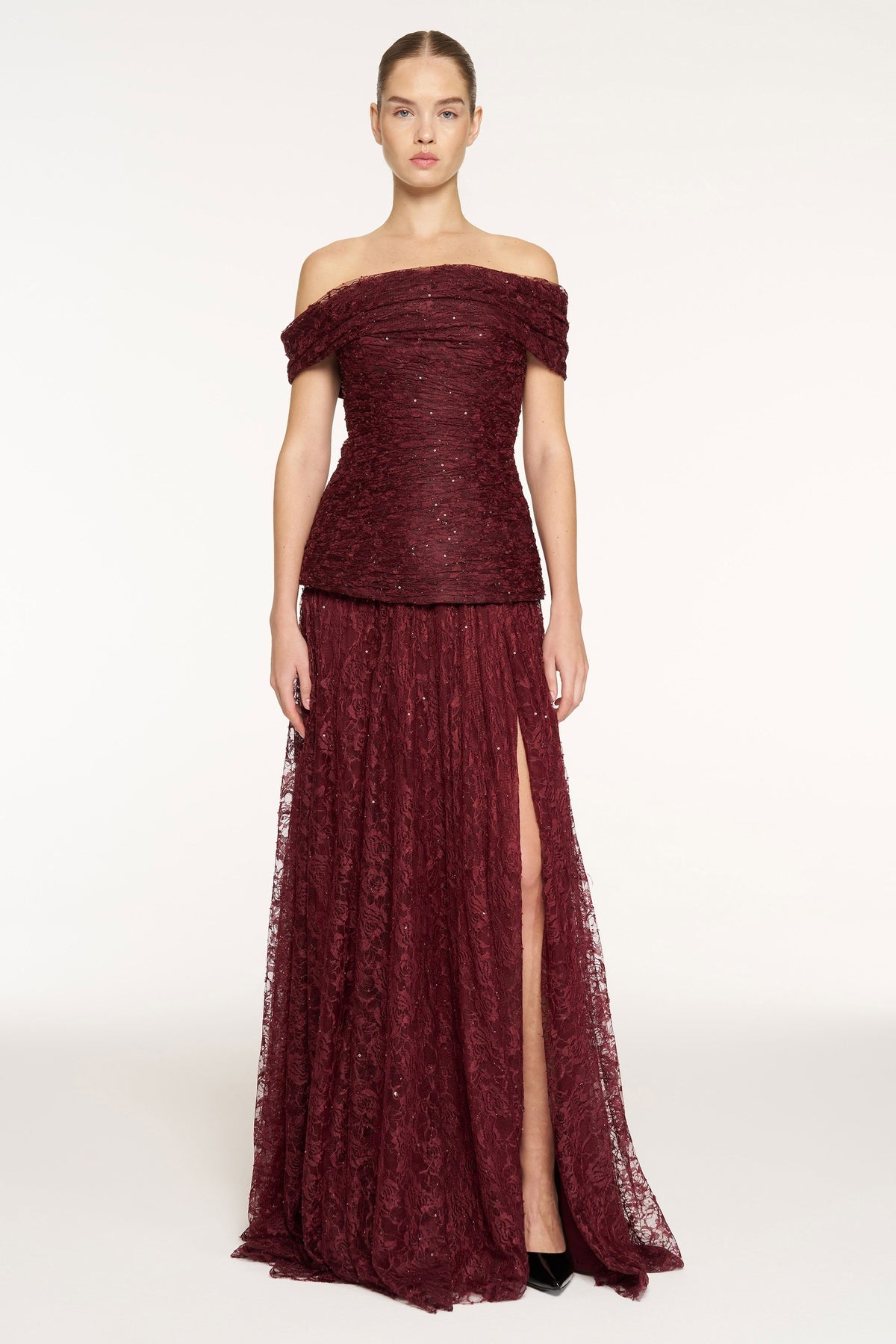 Strapless Sequin Embellished Slit Evening Dress
