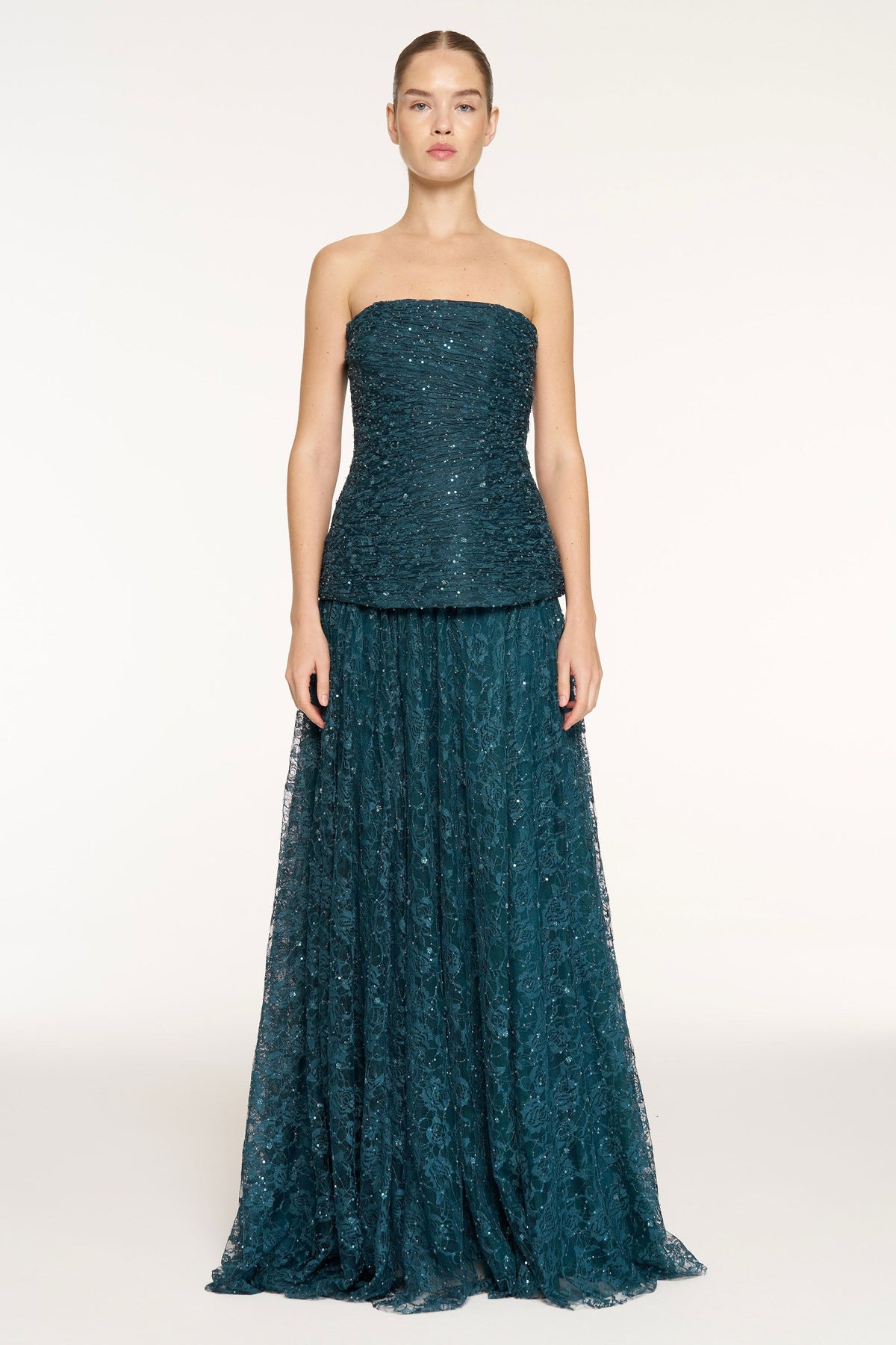 Strapless Sequin Embellished Slit Evening Dress