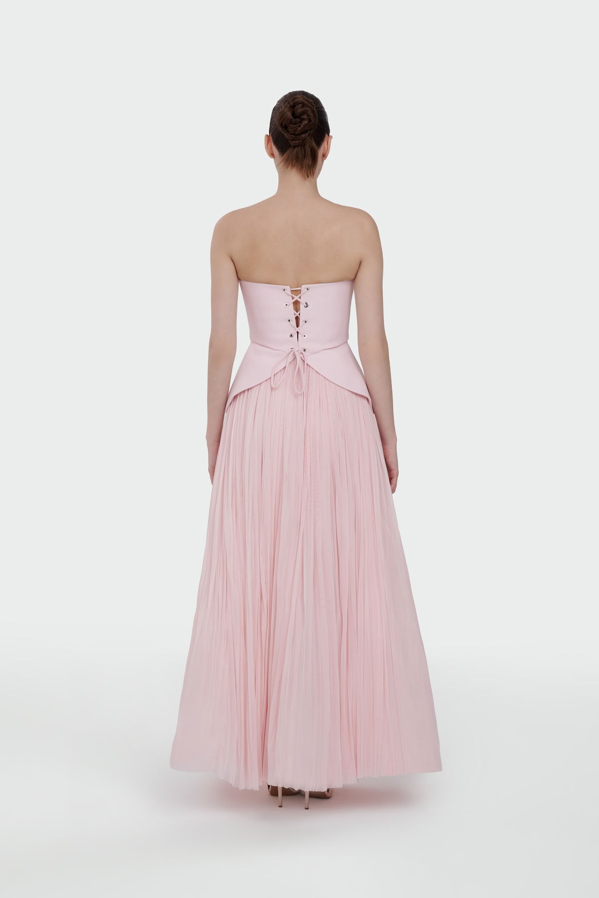 Straplez Peplum Detaylı Piliseli Abiye Takım Elbise