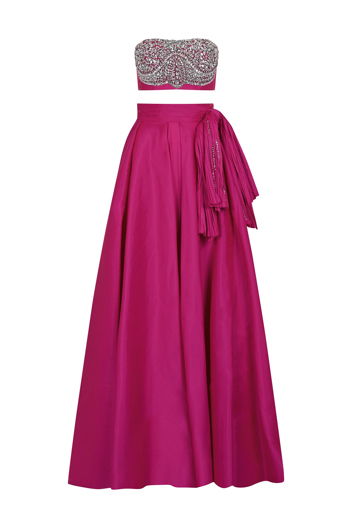 Strapless Stone Embroidered Crop High Waist Skirt Set