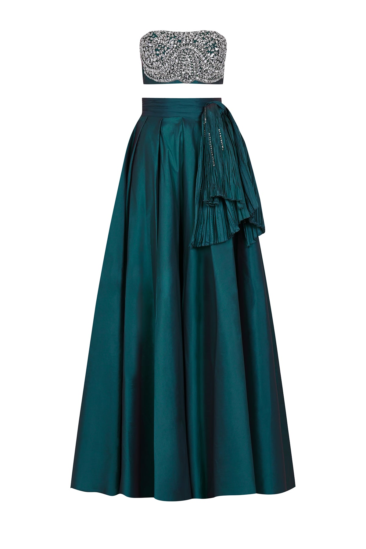 Strapless Stone Embroidered Crop High Waist Skirt Set