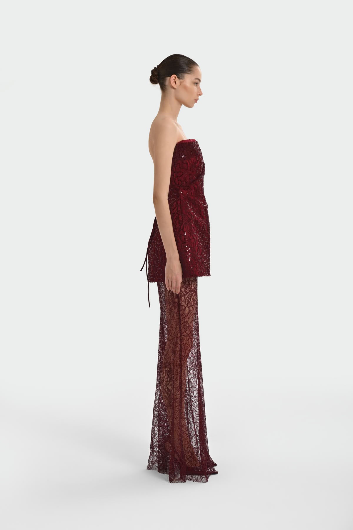 Strapless Stone and Sequin Embroidered Evening Dress Set