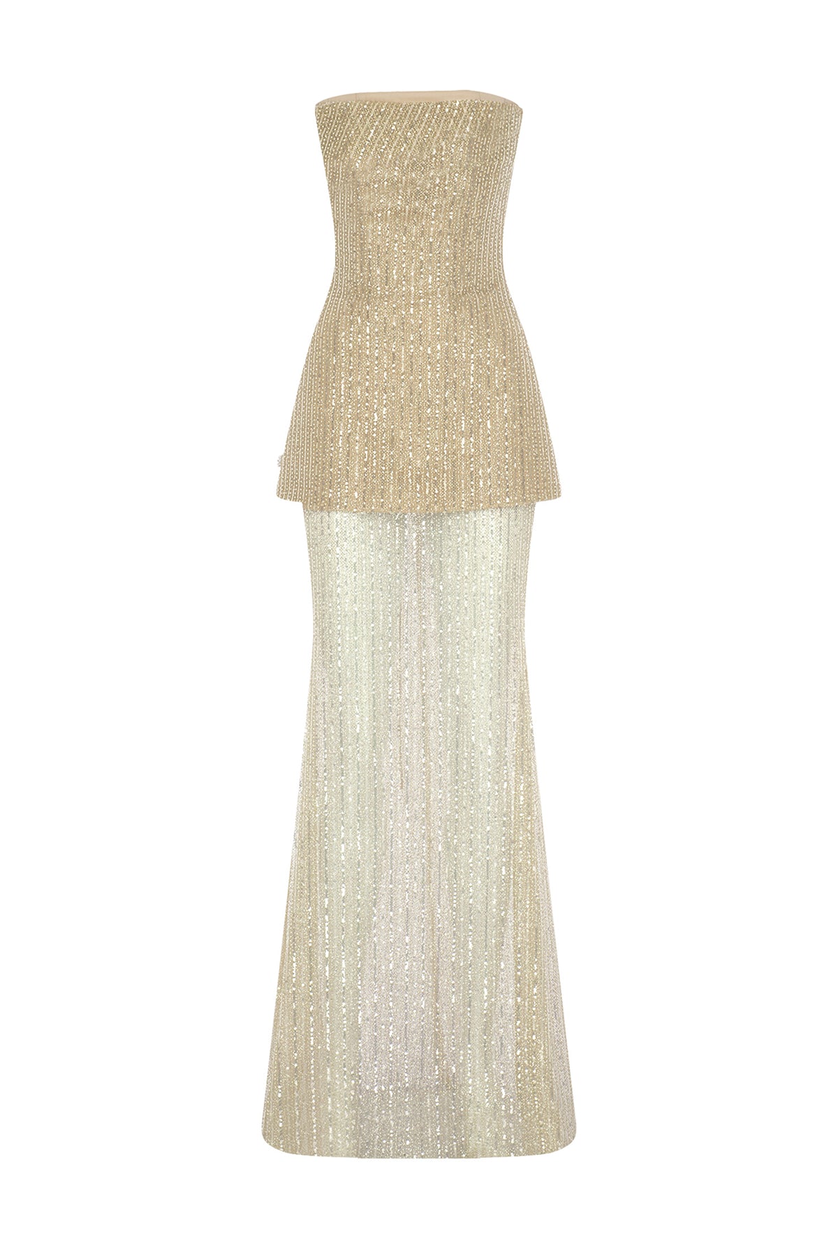 Straplez Taş Payet İşlemeli Takım Abiye Elbise