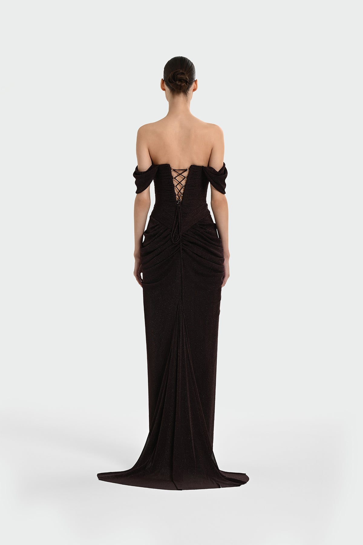 Off-Shoulder Front Drape Detailed Evening Gown
