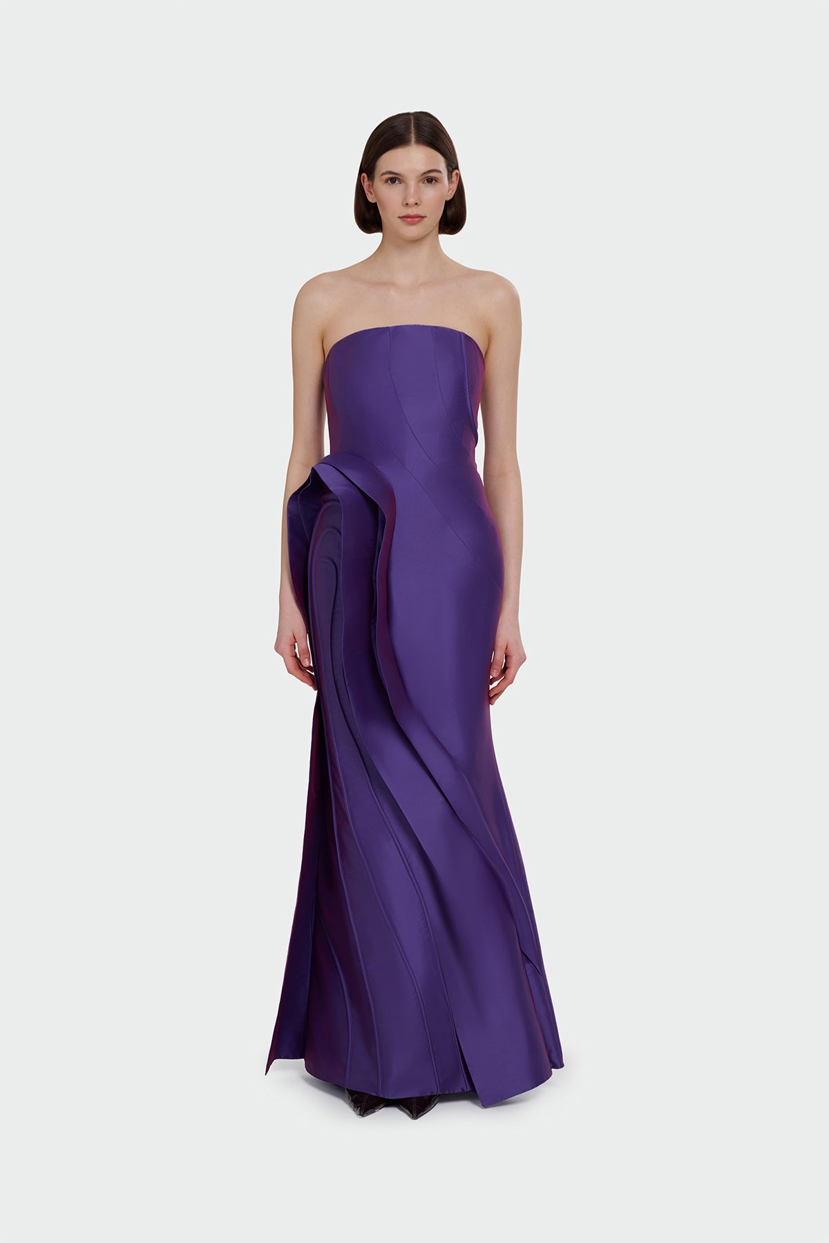 Strapless Ruffle Detail Long Evening Dress