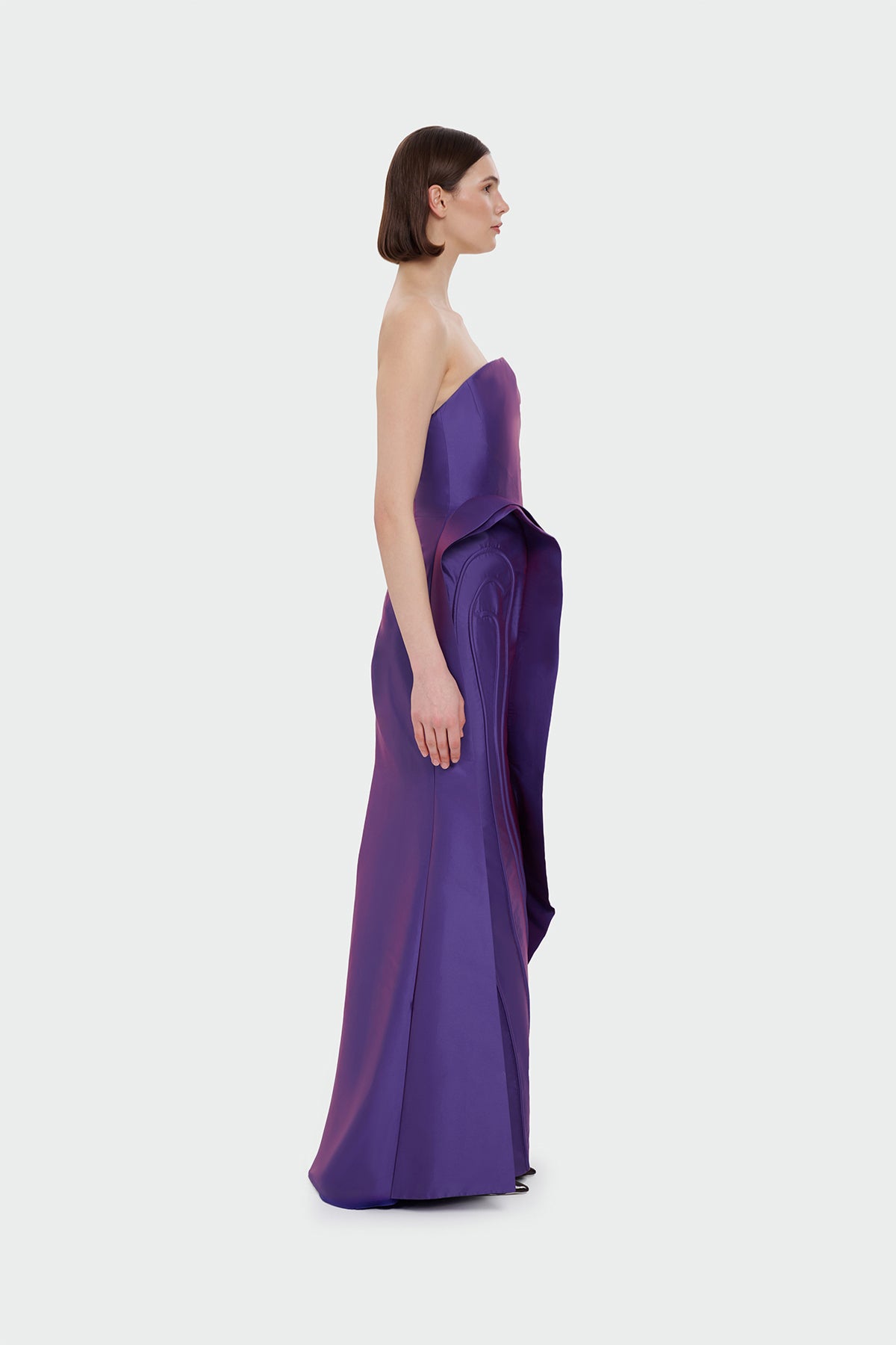 Strapless Ruffle Detail Long Evening Dress