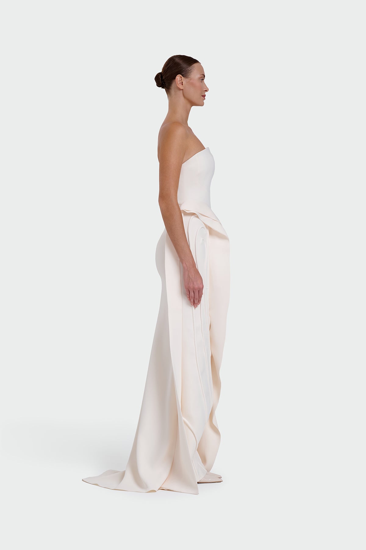 Strapless Ruffle Detail Long Evening Dress