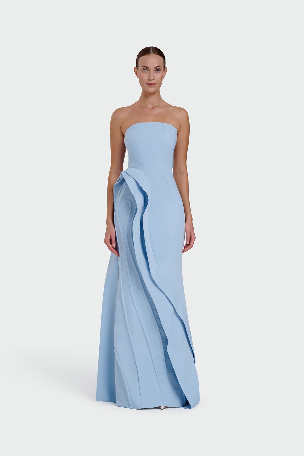 Strapless Ruffle Detail Long Evening Dress