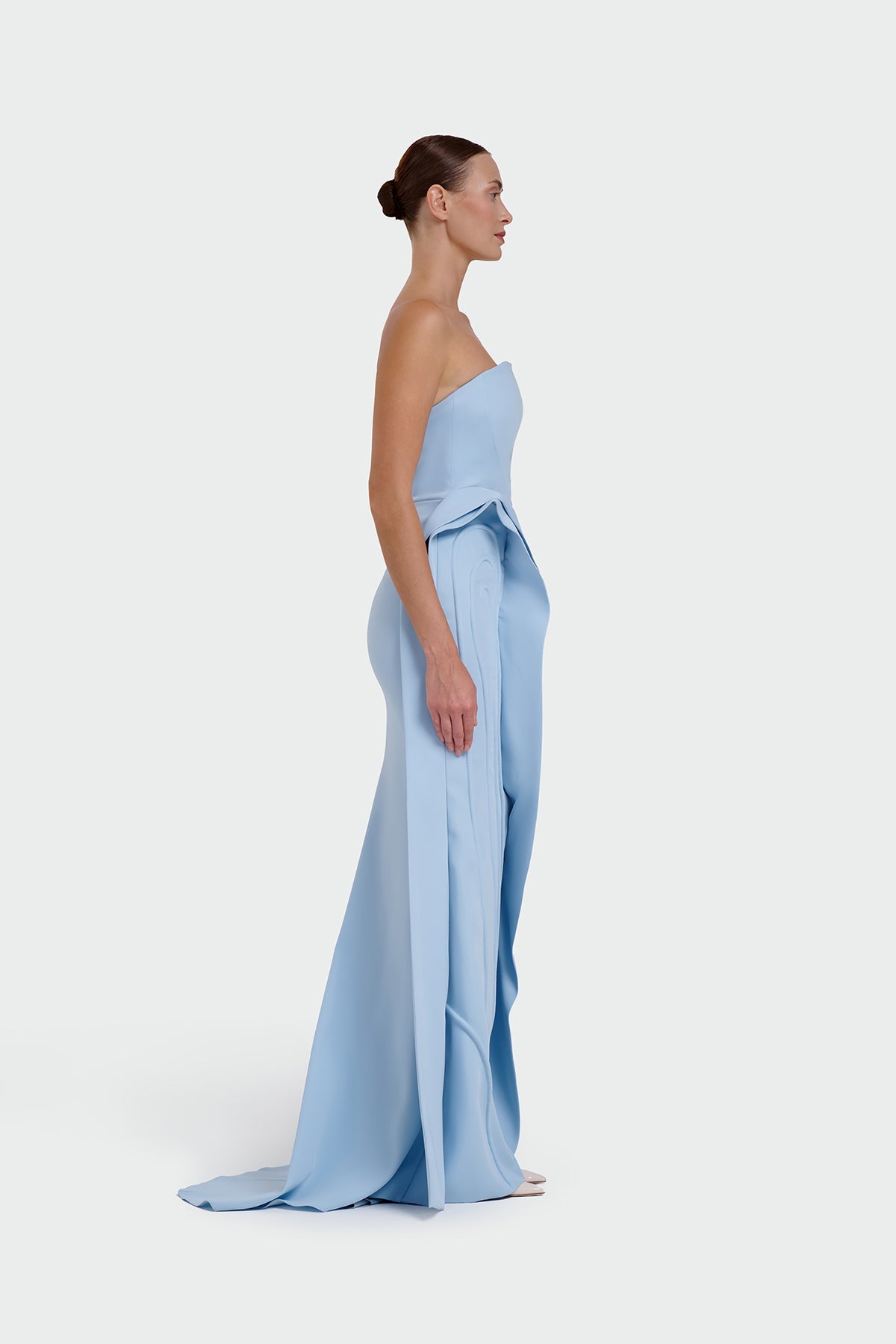 Strapless Ruffle Detail Long Evening Dress