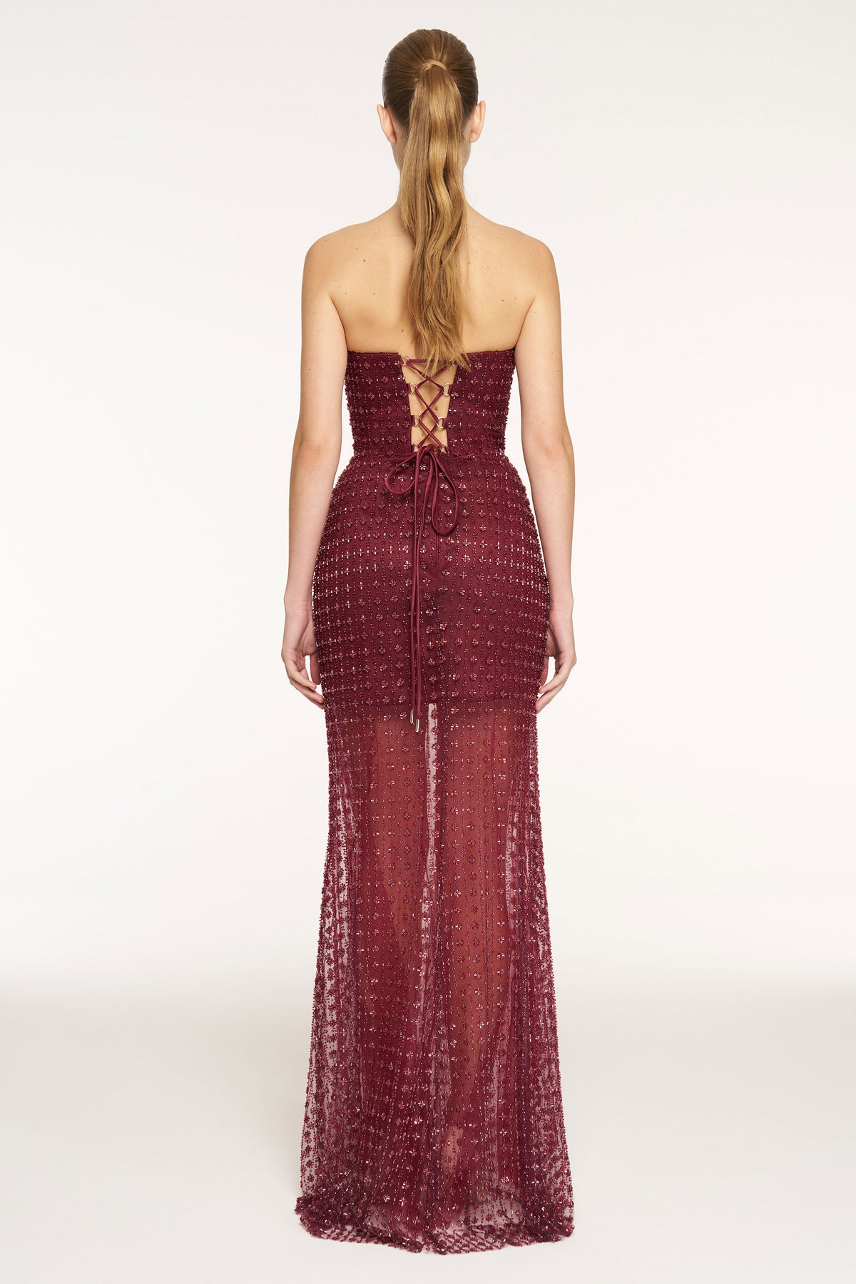 Stone Embellished Strapless Evening Gown