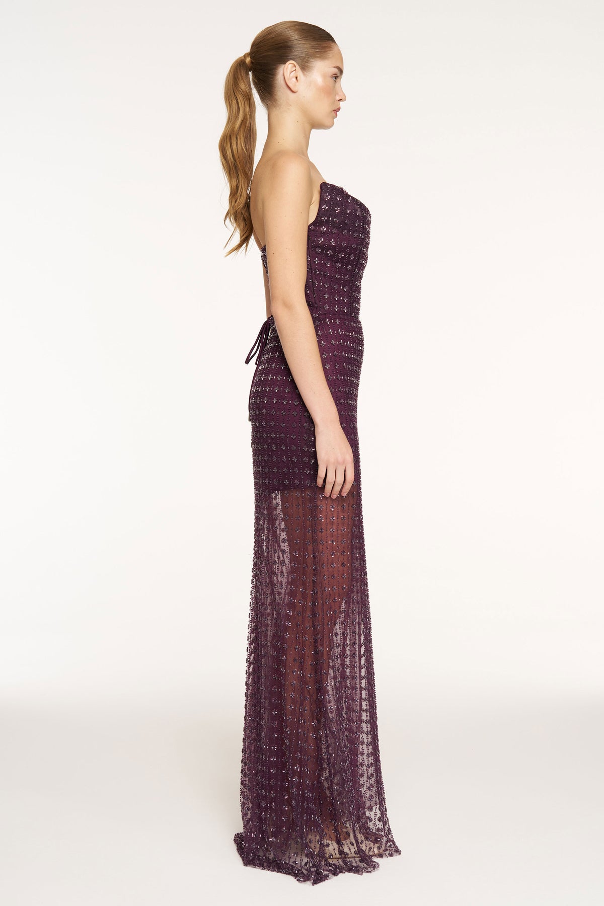 Stone Embellished Strapless Evening Gown