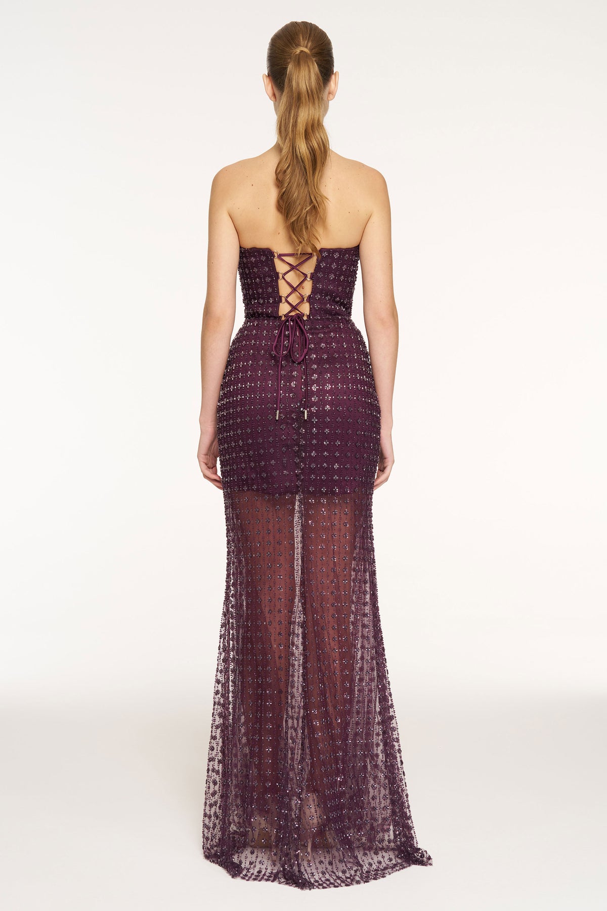 Stone Embellished Strapless Evening Gown