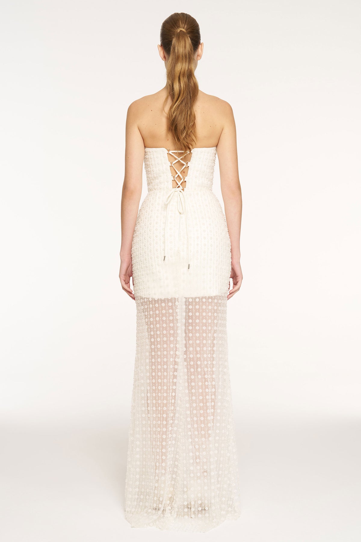 Stone Embellished Strapless Evening Gown