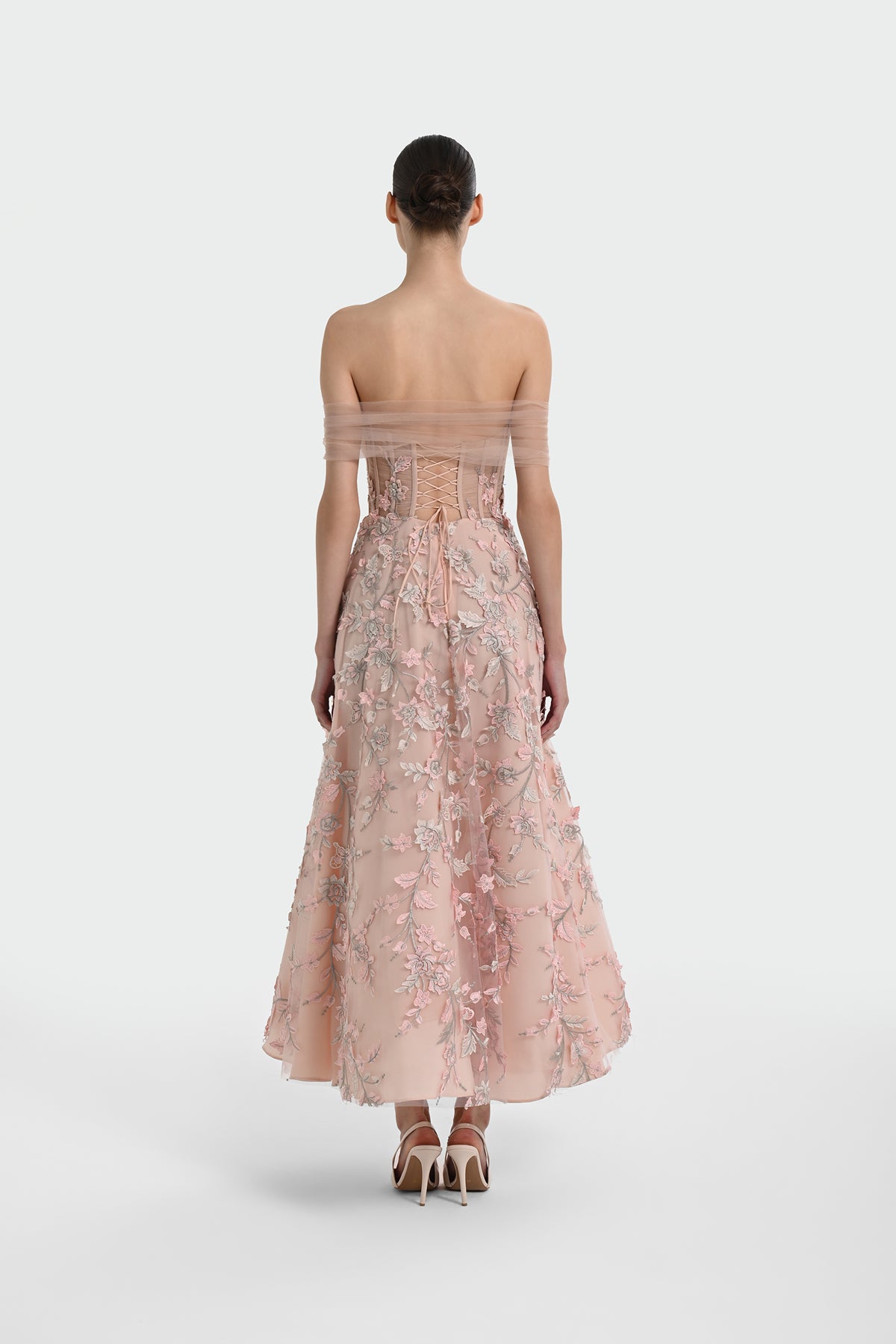 Three-Dimensional Floral Off-Shoulder Evening Dress