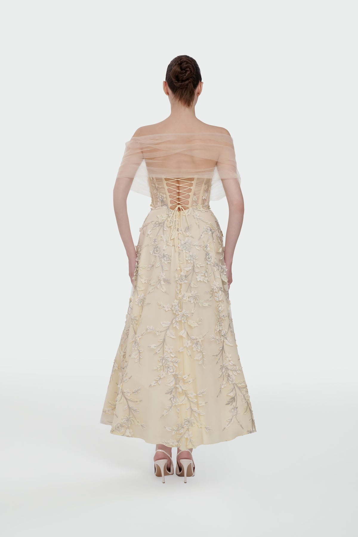 Three-Dimensional Floral Off-Shoulder Evening Dress