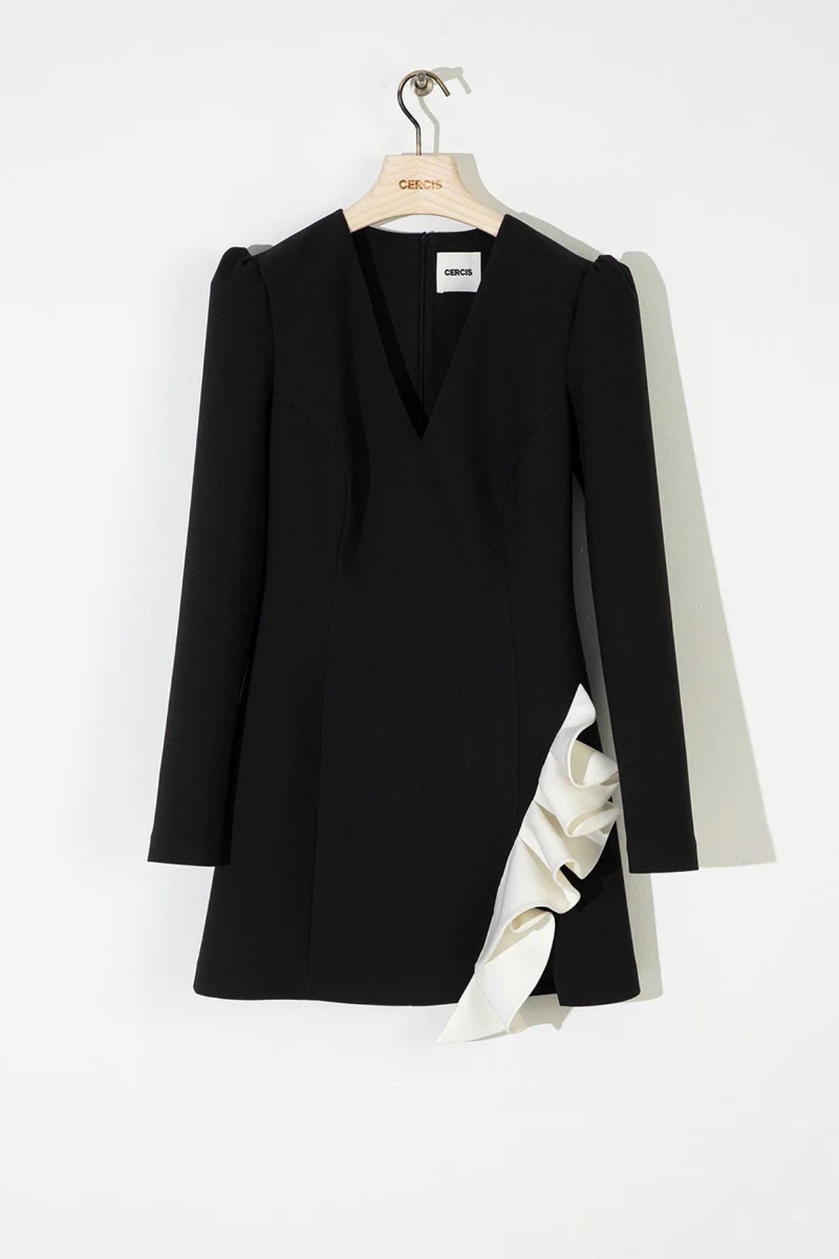 V-Neck White Ruffle Detailed Mini Dress