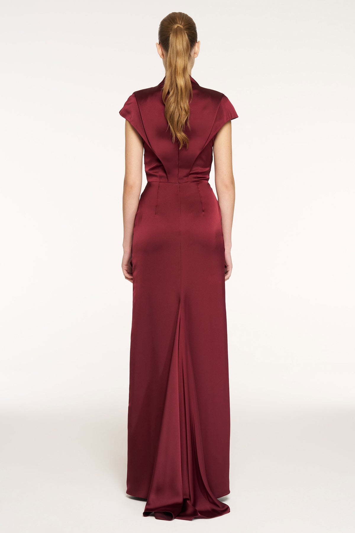 V-Neck Draped Waist Detail Short Sleeve Evening Dress
