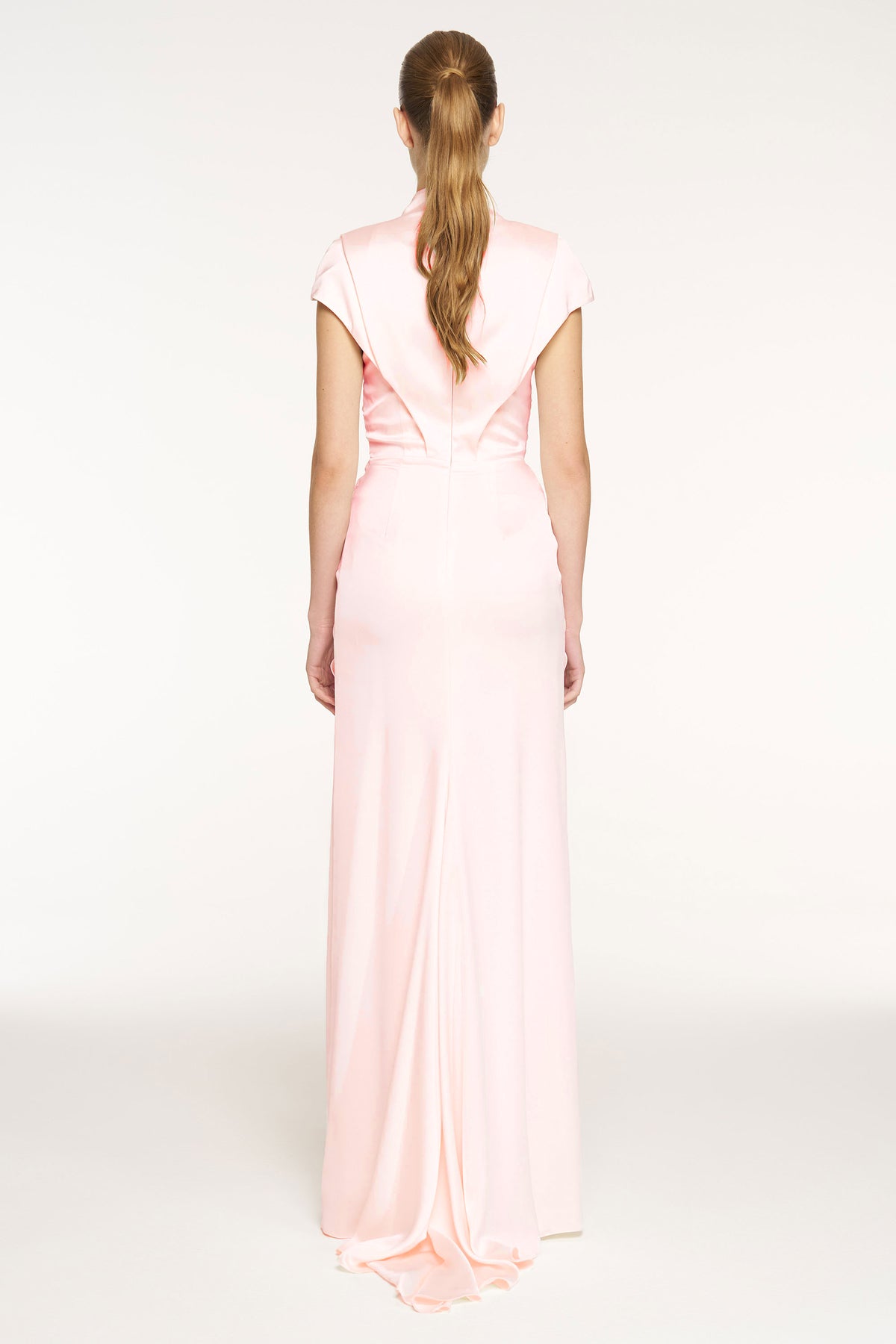 V-Neck Draped Waist Detail Short Sleeve Evening Dress