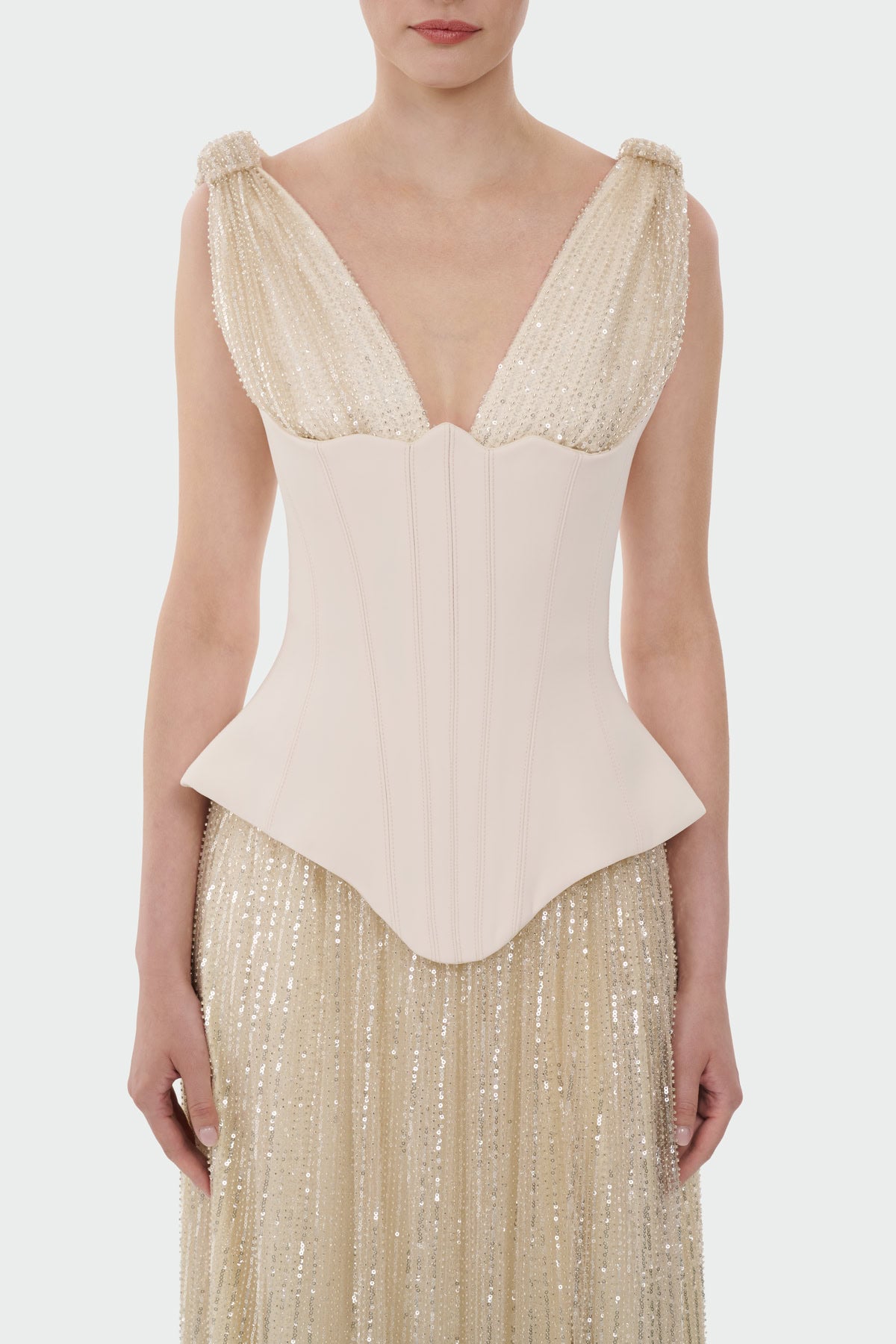 V-Neck Corset Cut Slit Evening Dress