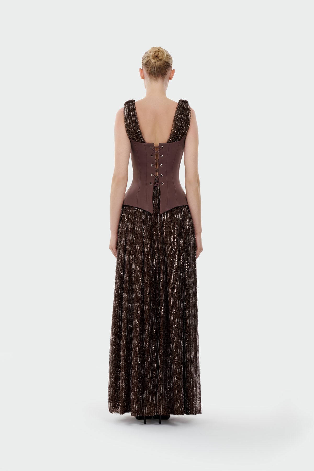 V-Neck Corset Cut Slit Evening Dress