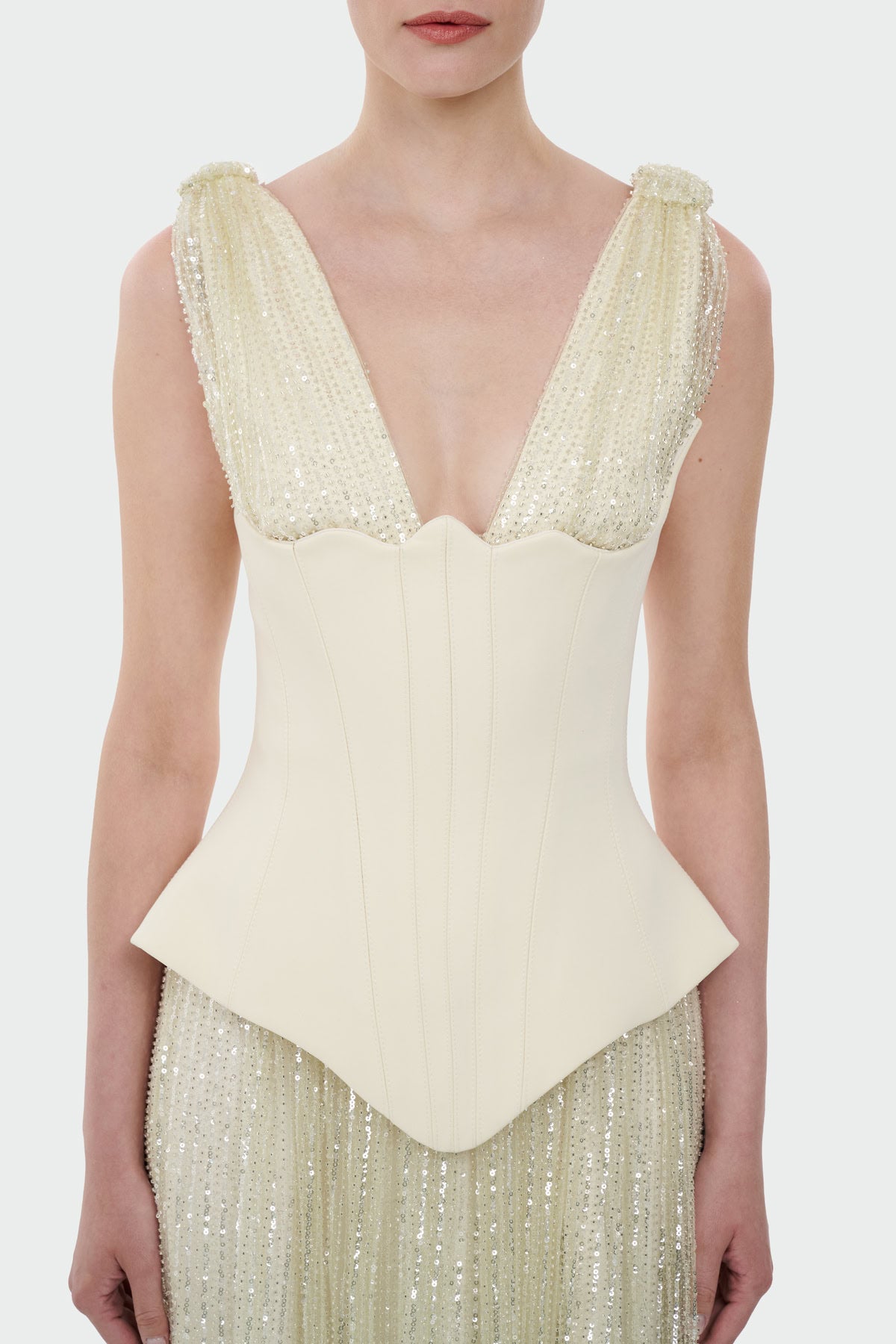 V-Neck Corset Cut Slit Evening Dress