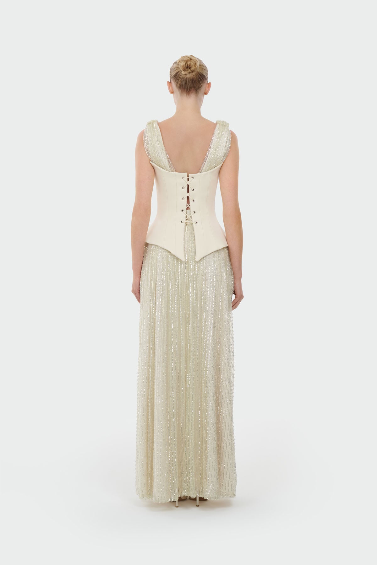 V-Neck Corset Cut Slit Evening Dress