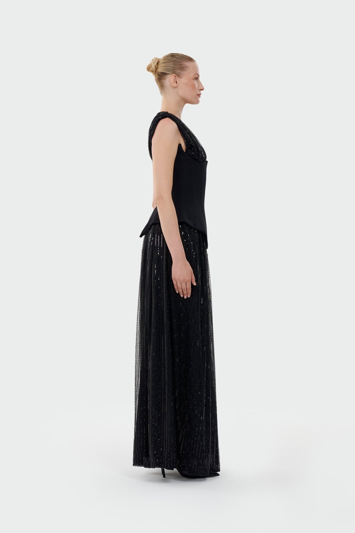 V-Neck Corset Cut Slit Evening Dress