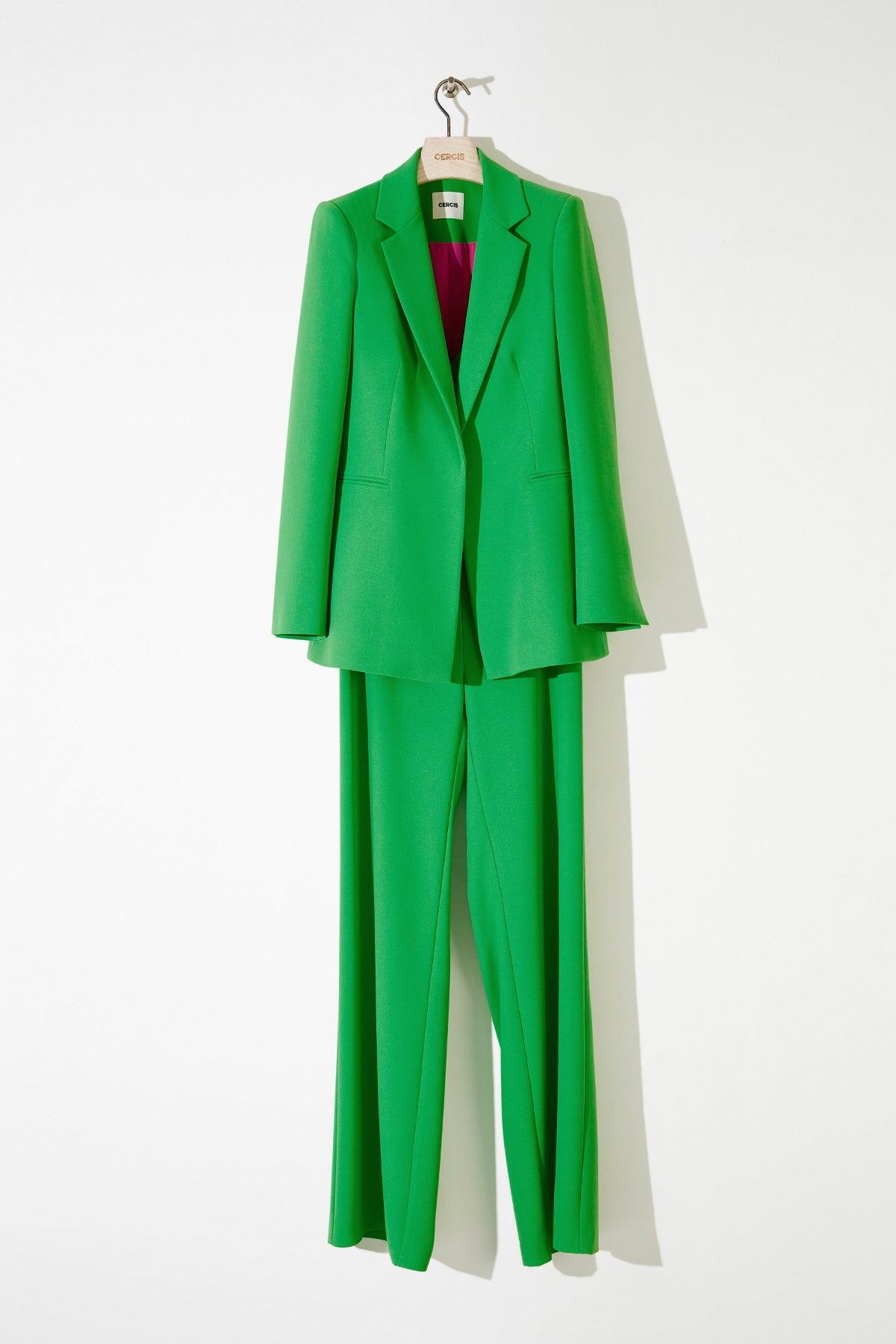 Yeşil Krep Tek Düğmeli Blazer Kadın Ceket - Cercis